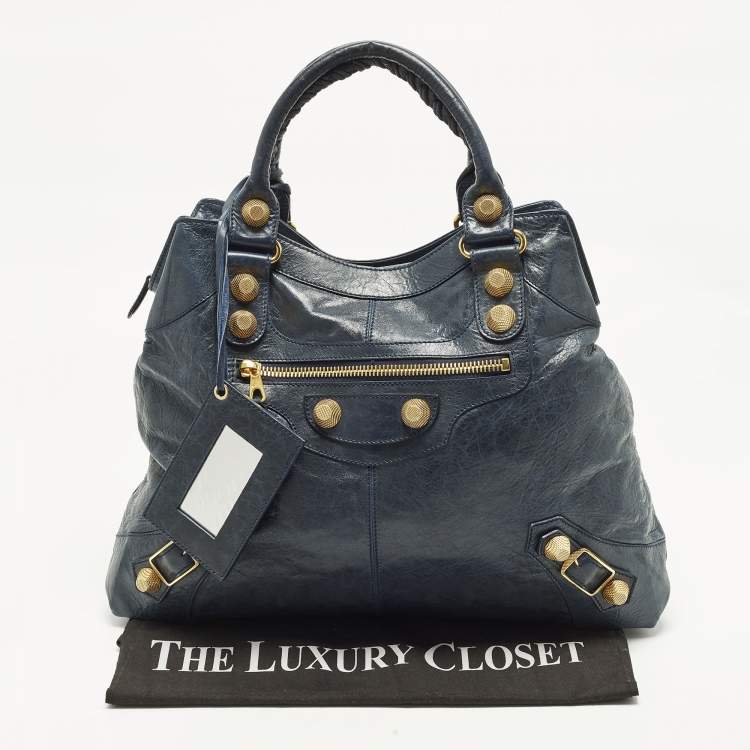 Pre Owned Balenciaga Brief GGH Navy Blue Leather Tote