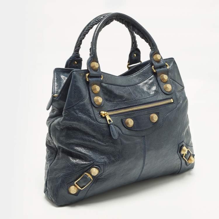 Pre Owned Balenciaga Brief GGH Navy Blue Leather Tote