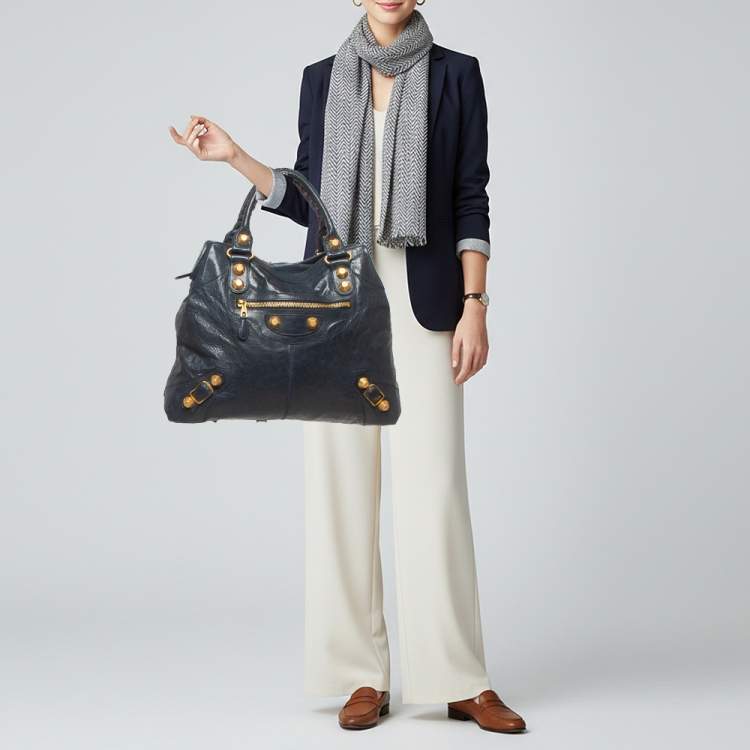 Pre Owned Balenciaga Brief GGH Navy Blue Leather Tote