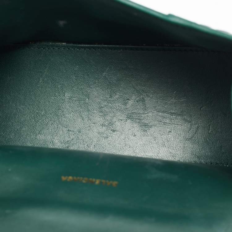 Pre Owned Balenciaga Hourglass XS Dark Green Croc Embossed Leather Top Handle Bag