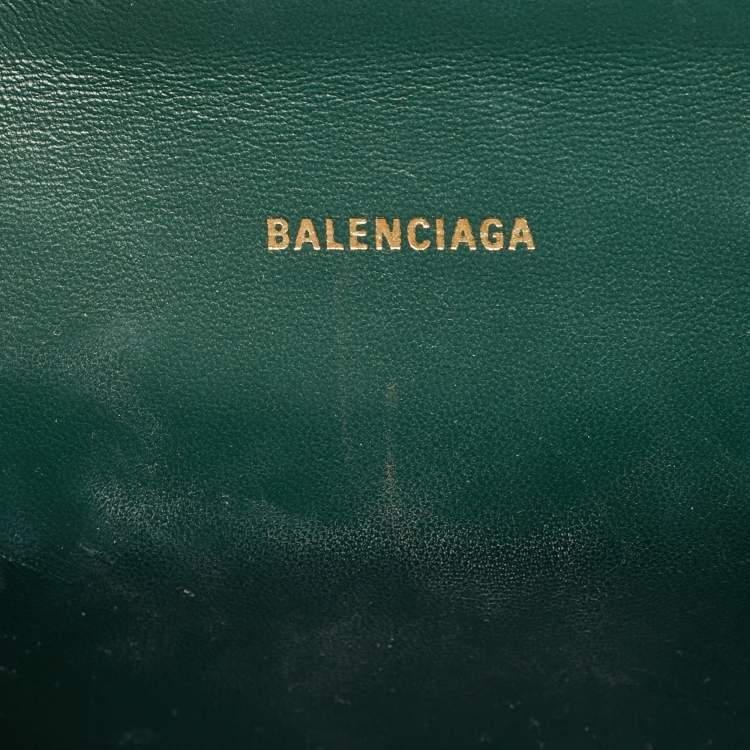 Pre Owned Balenciaga Hourglass XS Dark Green Croc Embossed Leather Top Handle Bag