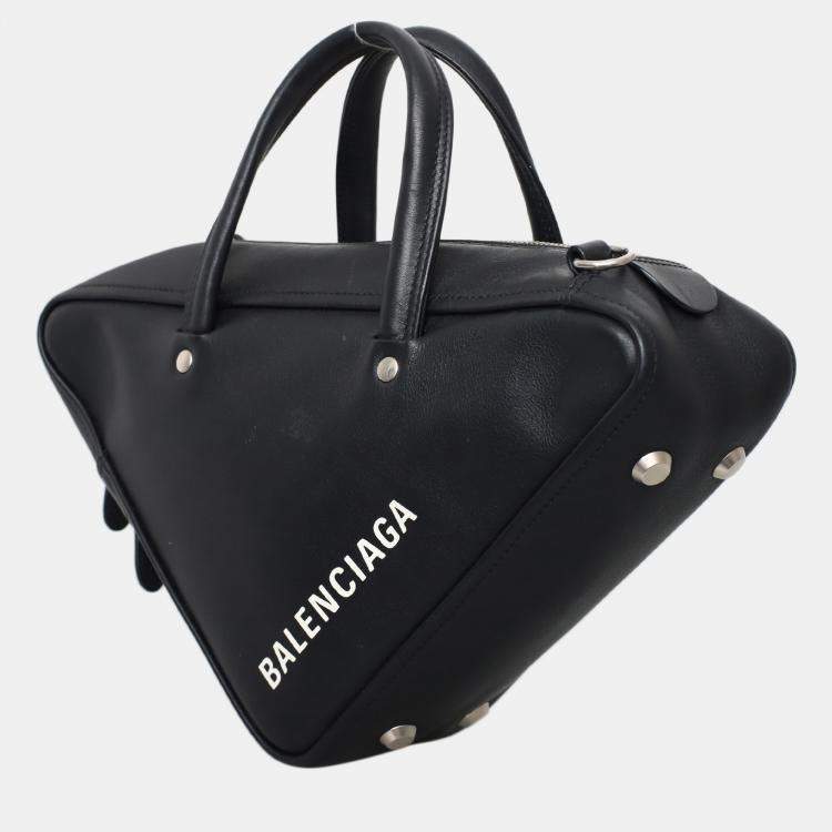 Pre Owned Balenciaga Small Black Calf Leather Triangle Duffle Bag