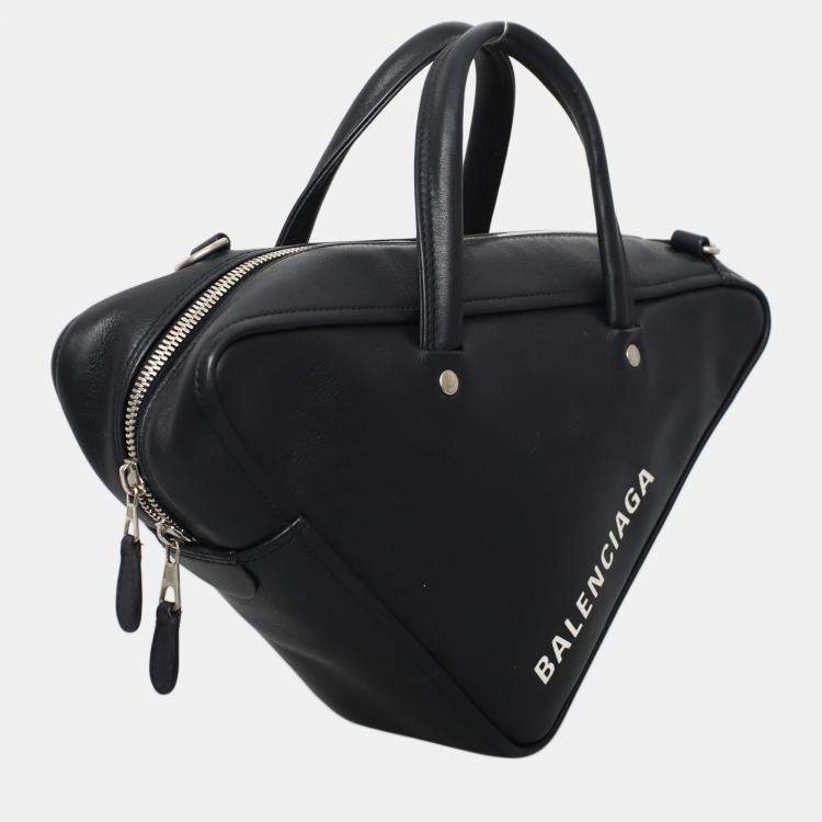 Pre Owned Balenciaga Small Black Calf Leather Triangle Duffle Bag