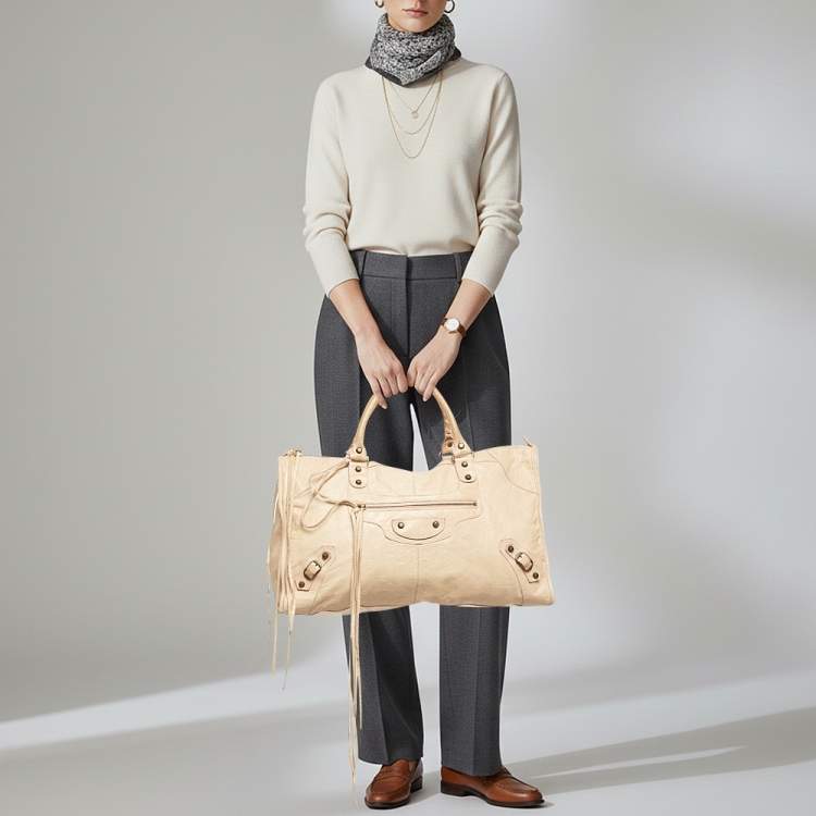 مملوكة مسبقًا Balenciaga Work RH Beige Leather Tote