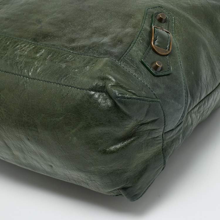 Pre Owned Balenciaga Classic Day RH Dark Green Leather Hobo