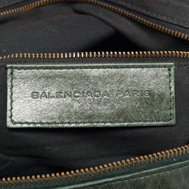 Pre Owned Balenciaga Classic Day RH Dark Green Leather Hobo