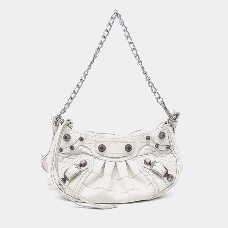 Pre Owned Balenciaga White Leather Le Cargol Mini Shoulder Bag (695814)