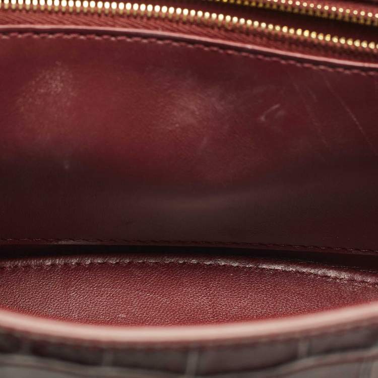 Pre Owned Balenciaga Hourglass Small Burgundy Croc Embossed Leather Top Handle Bag