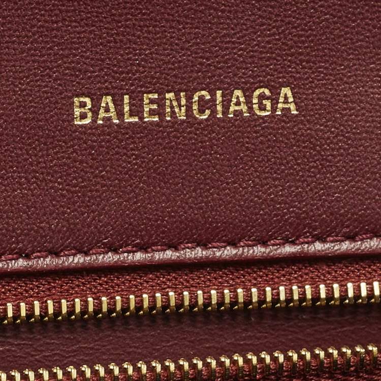 Pre Owned Balenciaga Hourglass Small Burgundy Croc Embossed Leather Top Handle Bag