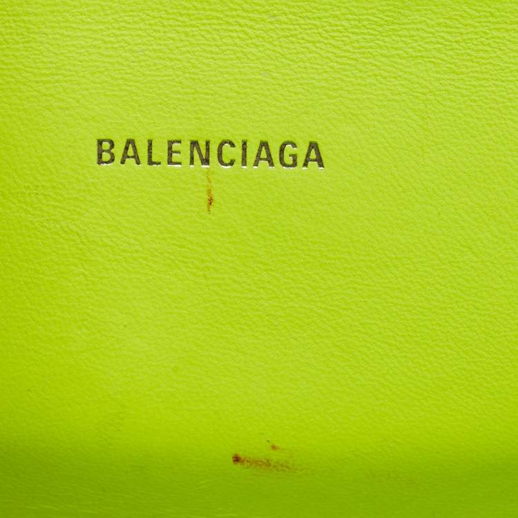 Pre Owned Balenciaga Hourglass XS Fluorescent Yellow Croc Embossed Leather Top Handle Bag
