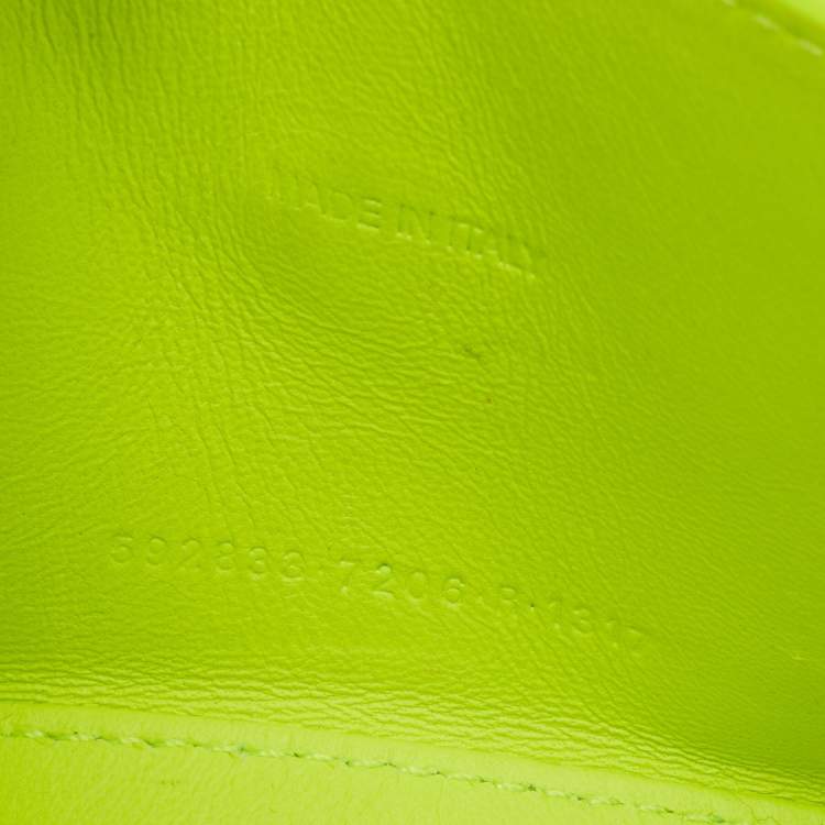 Pre Owned Balenciaga Hourglass XS Fluorescent Yellow Croc Embossed Leather Top Handle Bag