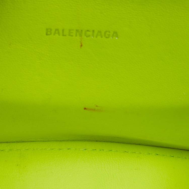 Pre Owned Balenciaga Hourglass XS Fluorescent Yellow Croc Embossed Leather Top Handle Bag