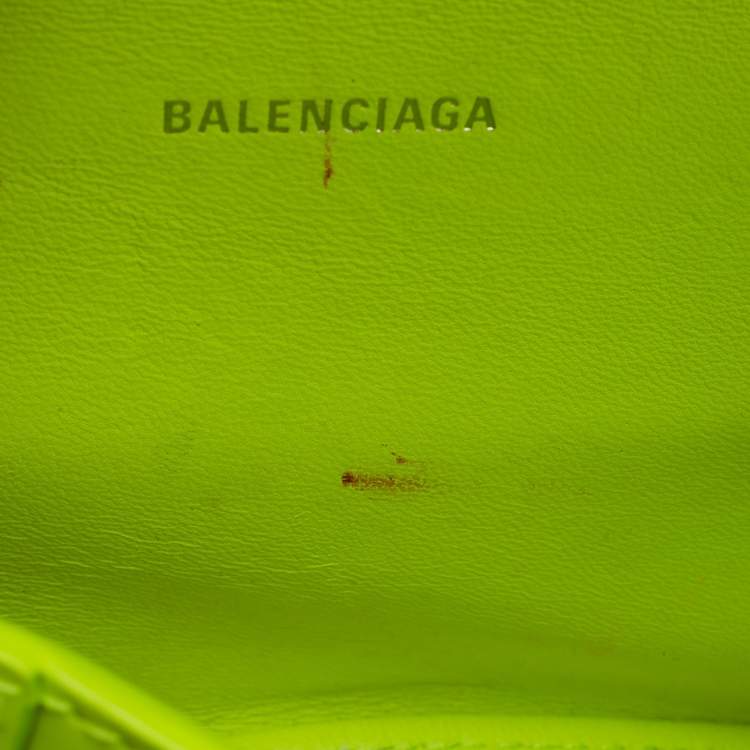 Pre Owned Balenciaga Hourglass XS Fluorescent Yellow Croc Embossed Leather Top Handle Bag