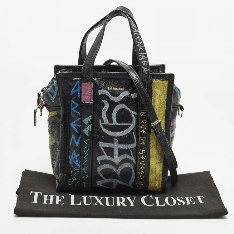 Pre Owned Balenciaga Bazar Graffiti XS Multicolor Leather Tote