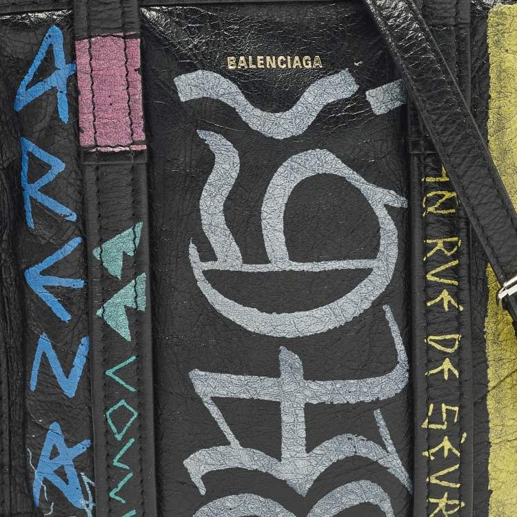 Pre Owned Balenciaga Bazar Graffiti XS Multicolor Leather Tote