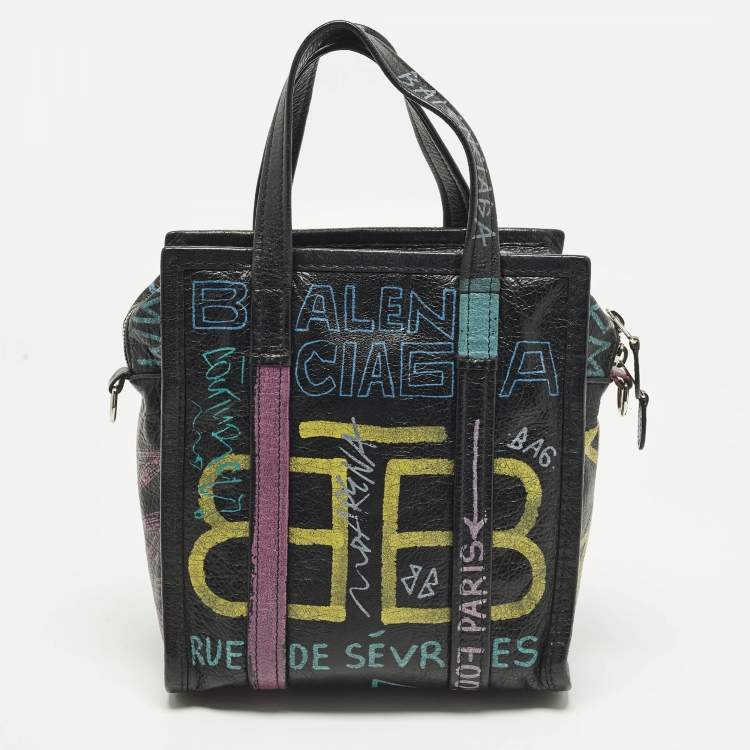 Pre Owned Balenciaga Bazar Graffiti XS Multicolor Leather Tote