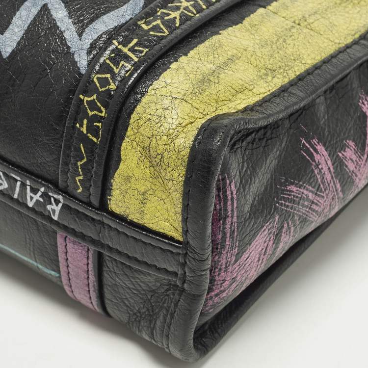 Pre Owned Balenciaga Bazar Graffiti XS Multicolor Leather Tote