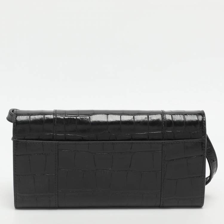 Pre Owned Balenciaga Hourglass Black Croc Embossed Leather Clutch Bag