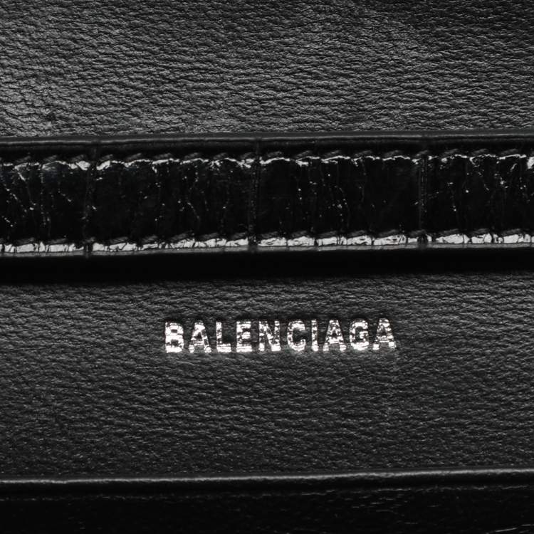 Pre Owned Balenciaga Hourglass Black Croc Embossed Leather Clutch Bag