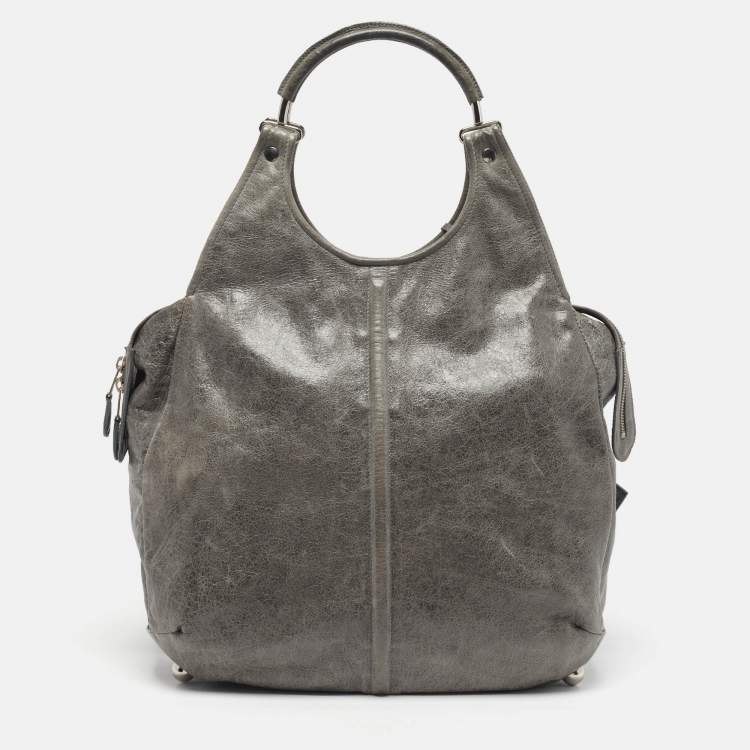 Pre Owned Balenciaga Ring Handle Grey Leather Hobo