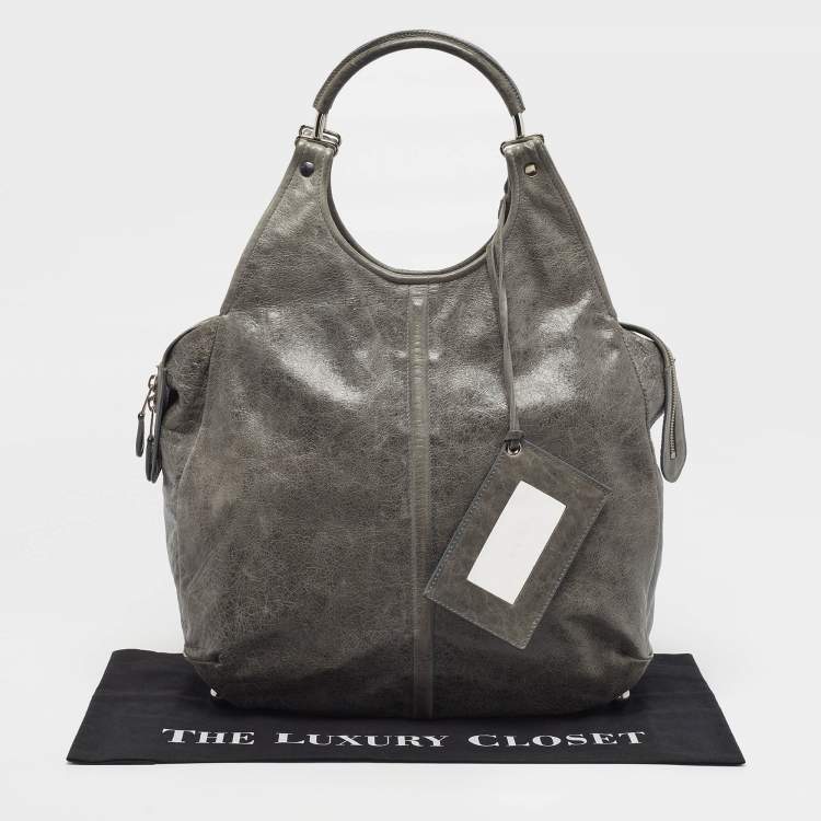Pre Owned Balenciaga Ring Handle Grey Leather Hobo