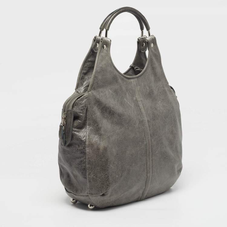 Pre Owned Balenciaga Ring Handle Grey Leather Hobo