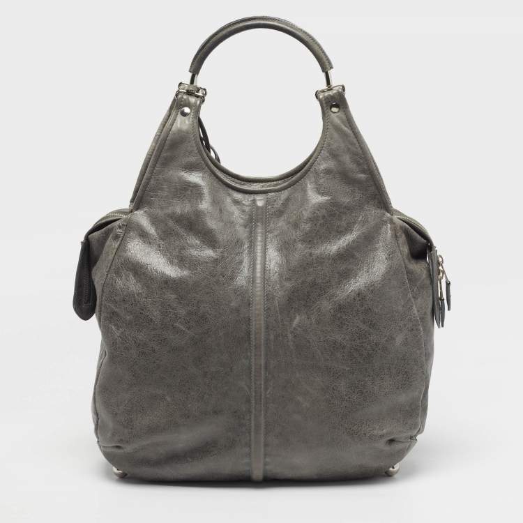 Pre Owned Balenciaga Ring Handle Grey Leather Hobo