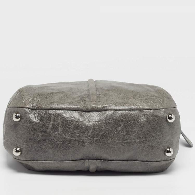 Pre Owned Balenciaga Ring Handle Grey Leather Hobo