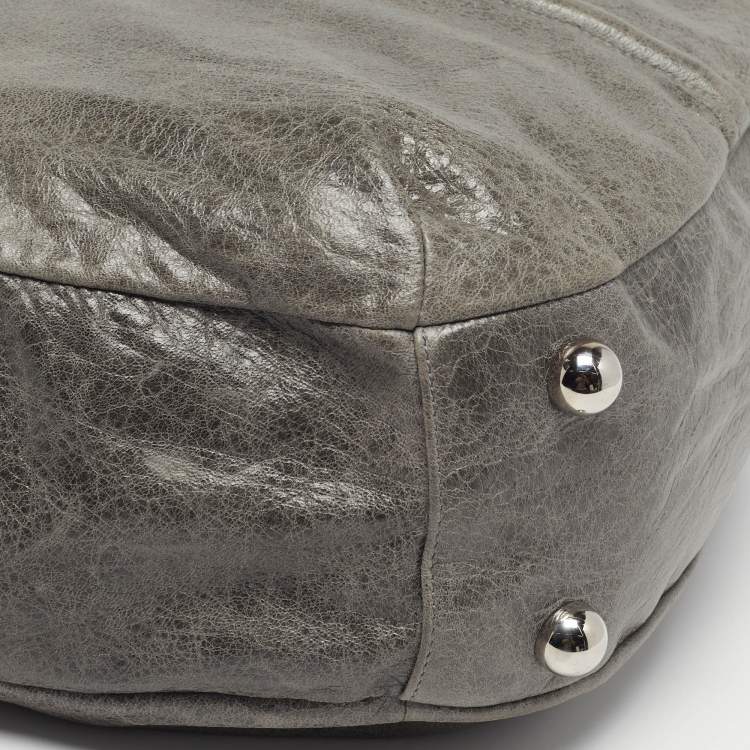 Pre Owned Balenciaga Ring Handle Grey Leather Hobo