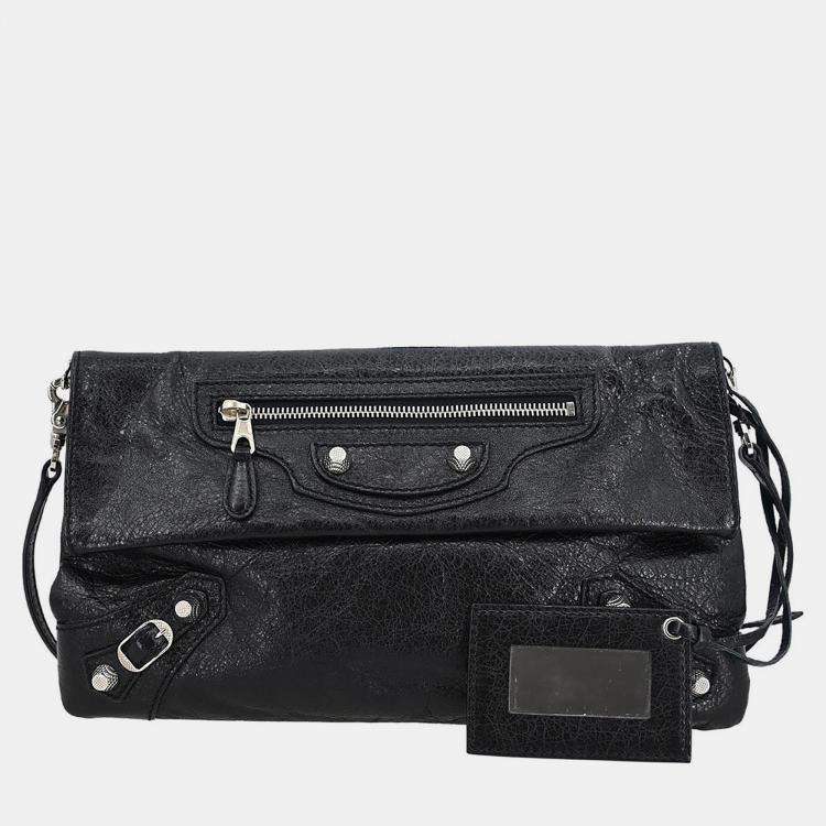 Pre Owned Balenciaga Black Leather Envelope Shoulder Bag