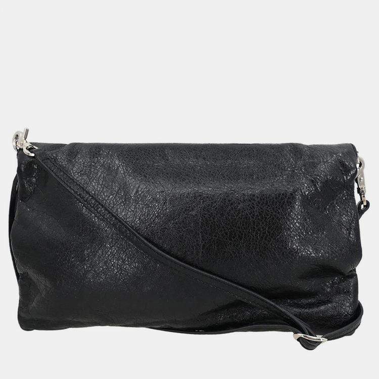 Pre Owned Balenciaga Black Leather Envelope Shoulder Bag
