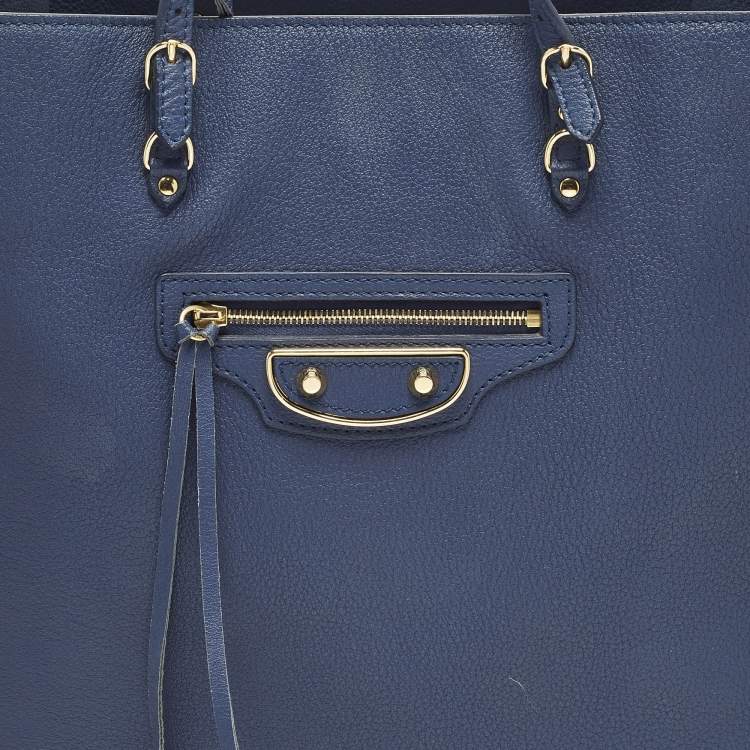 Pre Owned Balenciaga Metallic Edge Papier A5 Navy Blue Leather Tote