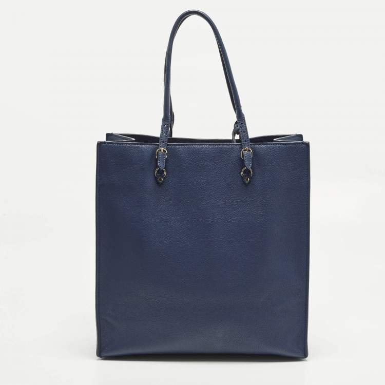 Pre Owned Balenciaga Metallic Edge Papier A5 Navy Blue Leather Tote