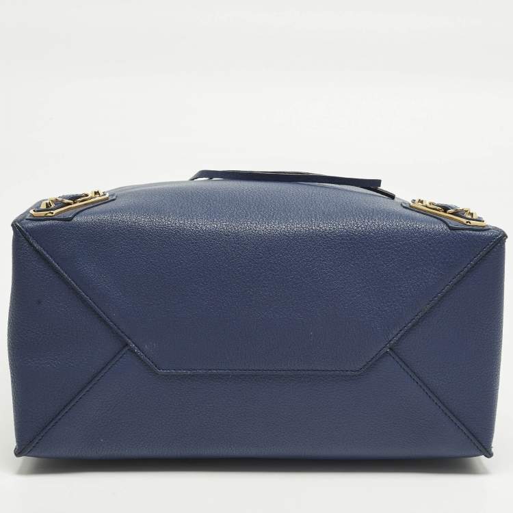 Pre Owned Balenciaga Metallic Edge Papier A5 Navy Blue Leather Tote