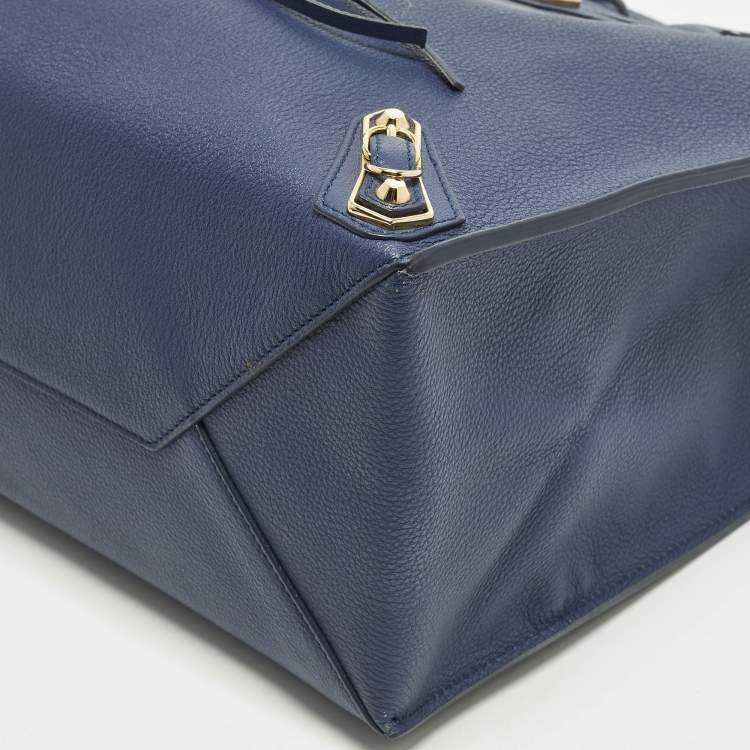 Pre Owned Balenciaga Metallic Edge Papier A5 Navy Blue Leather Tote