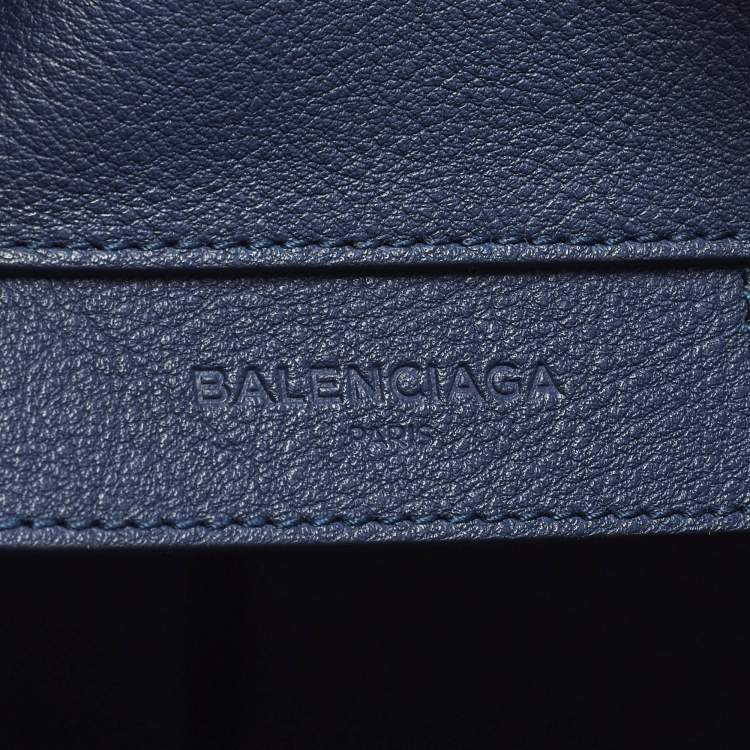 Pre Owned Balenciaga Metallic Edge Papier A5 Navy Blue Leather Tote