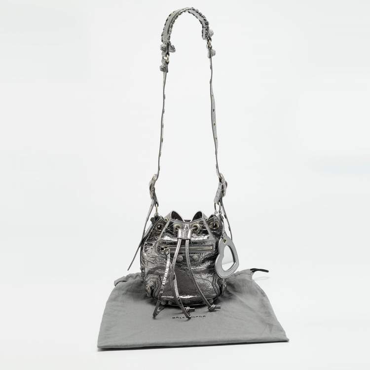 Pre Owned Balenciaga Le Cagole XS Silver Leather Bucket Bag