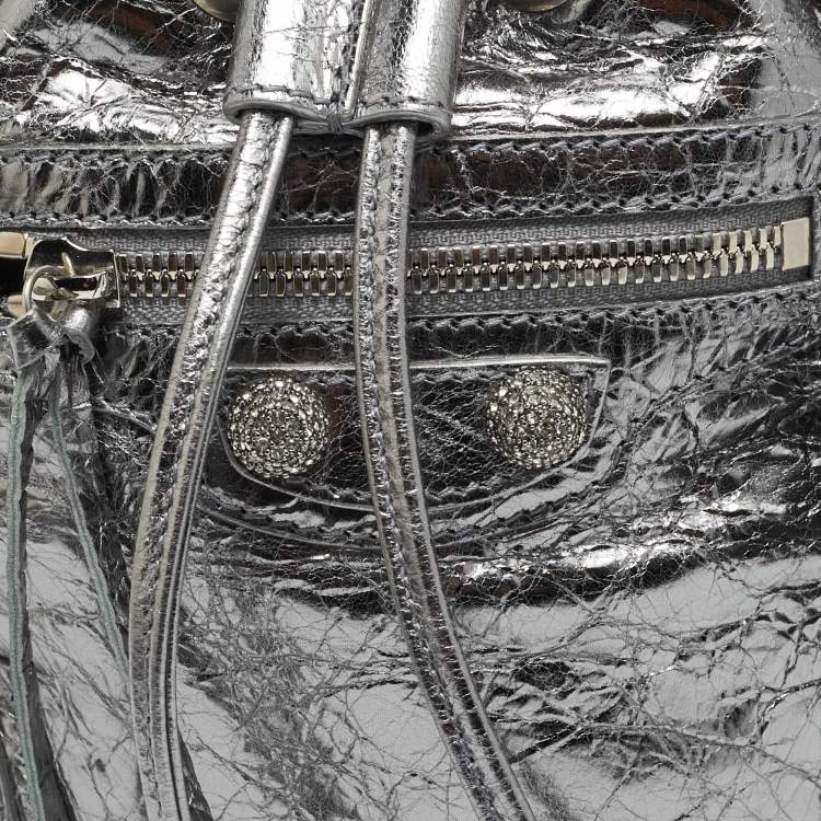Pre Owned Balenciaga Le Cagole XS Silver Leather Bucket Bag