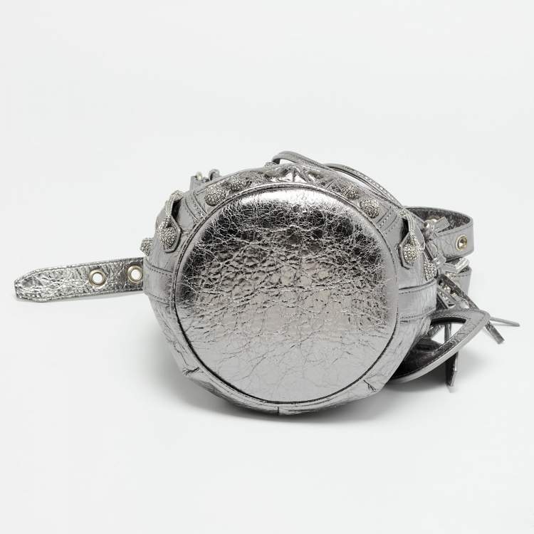 Pre Owned Balenciaga Le Cagole XS Silver Leather Bucket Bag