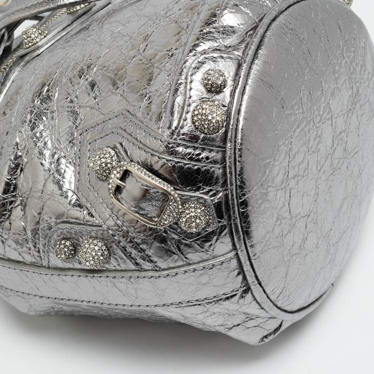 Pre Owned Balenciaga Le Cagole XS Silver Leather Bucket Bag