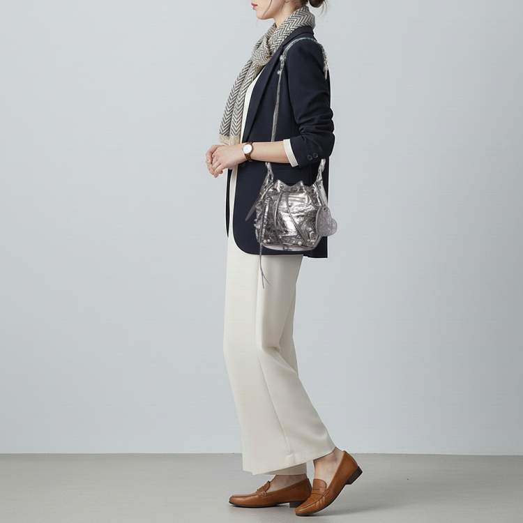 Pre Owned Balenciaga Le Cagole XS Silver Leather Bucket Bag