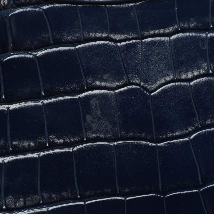 Pre Owned Balenciaga Neo Classic Small Blue Croc Embossed Leather Satchel