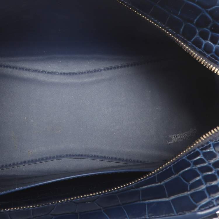 Pre Owned Balenciaga Neo Classic Small Blue Croc Embossed Leather Satchel