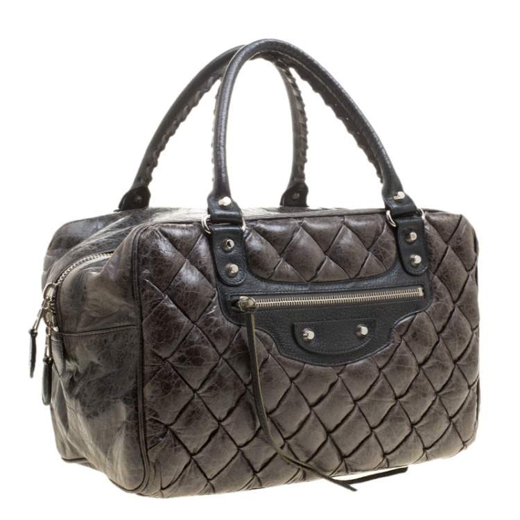 Pre Owned Balenciaga Anthracite Quilted Chevre Leather Satchel