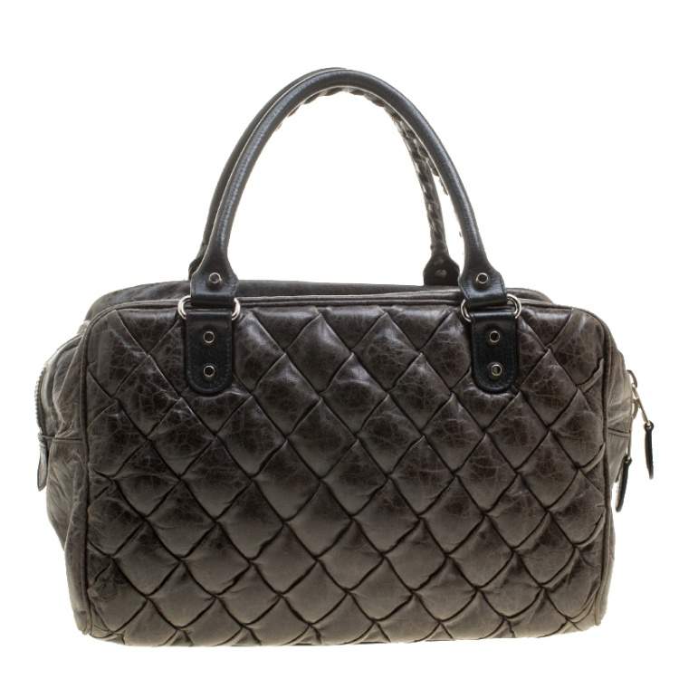 Pre Owned Balenciaga Anthracite Quilted Chevre Leather Satchel