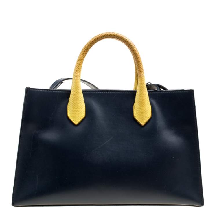 Pre Owned Balenciaga Blue/Yellow Leather Work S Top Handle Bag