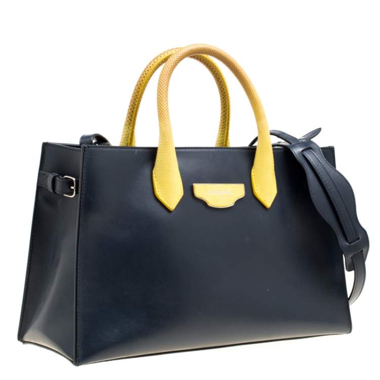 Pre Owned Balenciaga Blue/Yellow Leather Work S Top Handle Bag