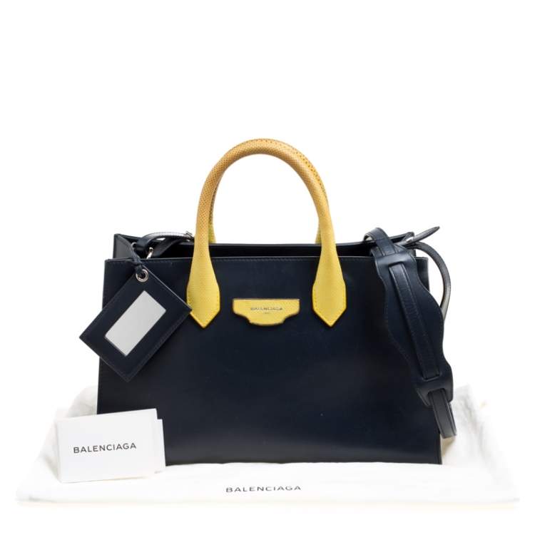 Pre Owned Balenciaga Blue/Yellow Leather Work S Top Handle Bag