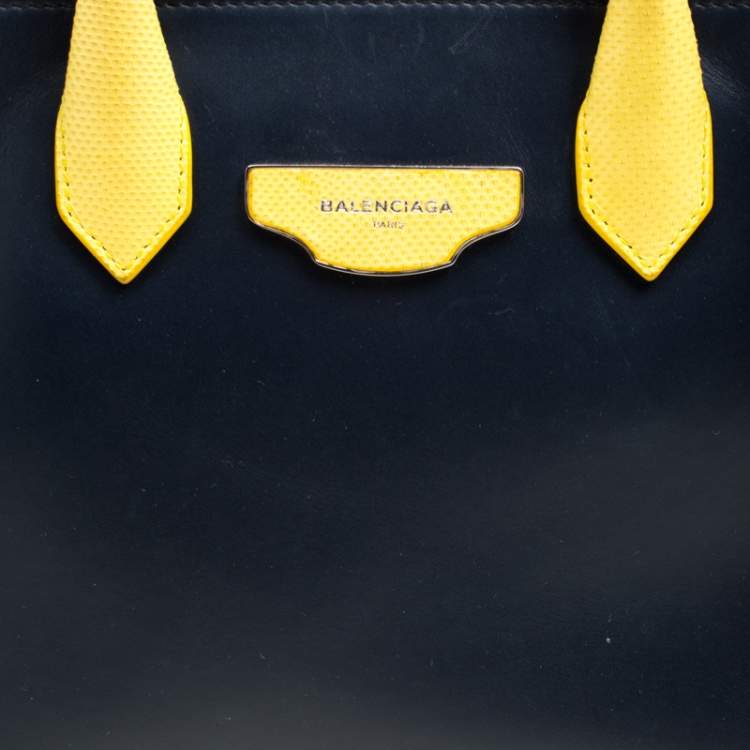Pre Owned Balenciaga Blue/Yellow Leather Work S Top Handle Bag