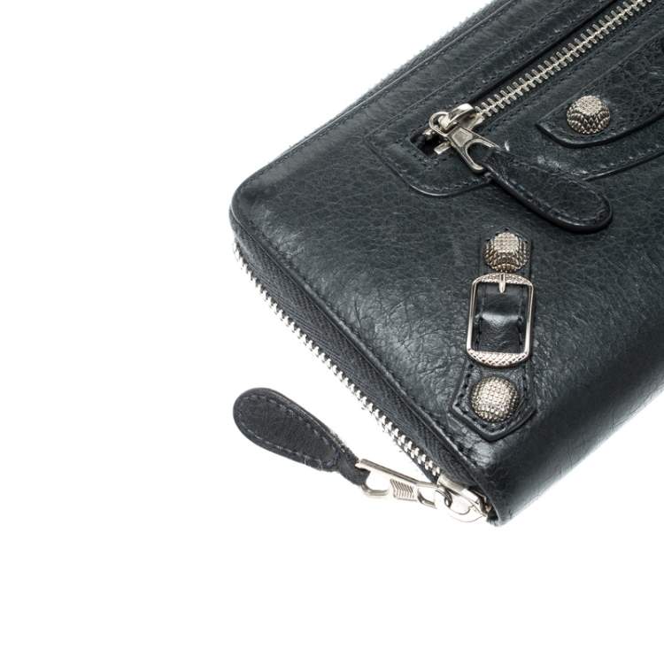 Pre Owned Balenciaga Anthracite Leather Continental Zip Around Wallet